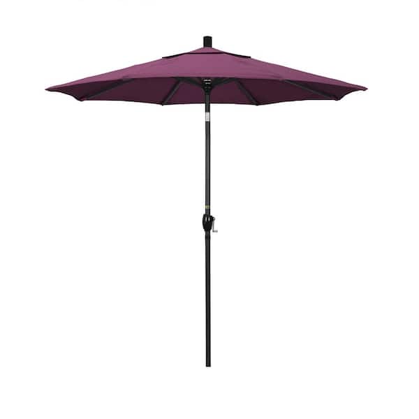 California Umbrella 7.5 ft. Stone Black Aluminum Market Push Button Tilt Crank Lift Patio Umbrella in Iris Sunbrella