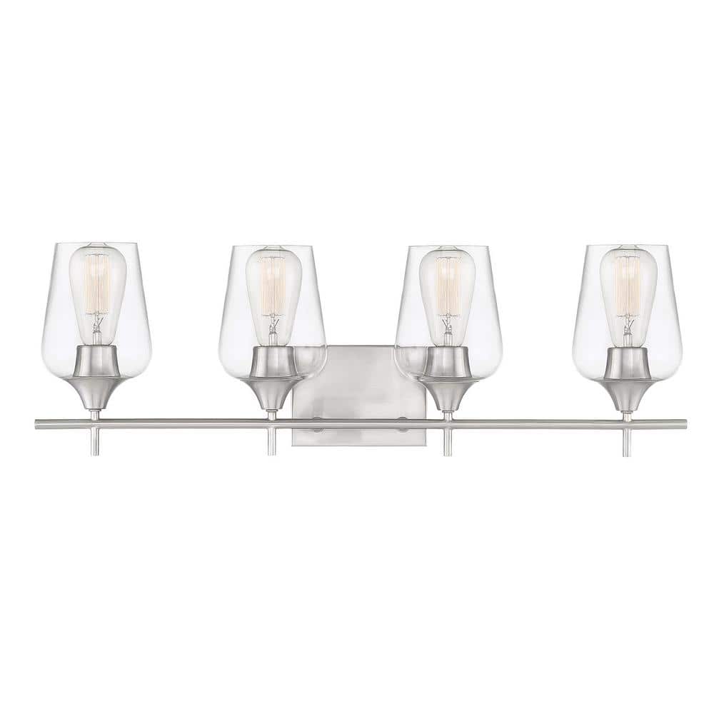 Octave 28.75 in. W x 9 in. H 4-Light Satin Nickel Bathroom Vanity Light with Clear Glass Shades price history on PriceWatchPro