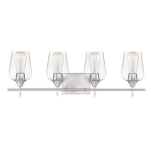 Octave 28.75 in. W x 9 in. H 4-Light Satin Nickel Bathroom Vanity Light with Clear Glass Shades