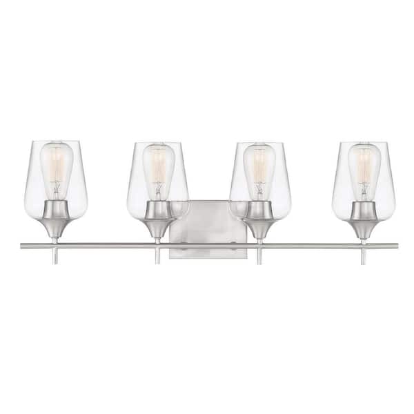 Octave 28.75 in. W x 9 in. H 4-Light Satin Nickel Bathroom Vanity Light with Clear Glass Shades