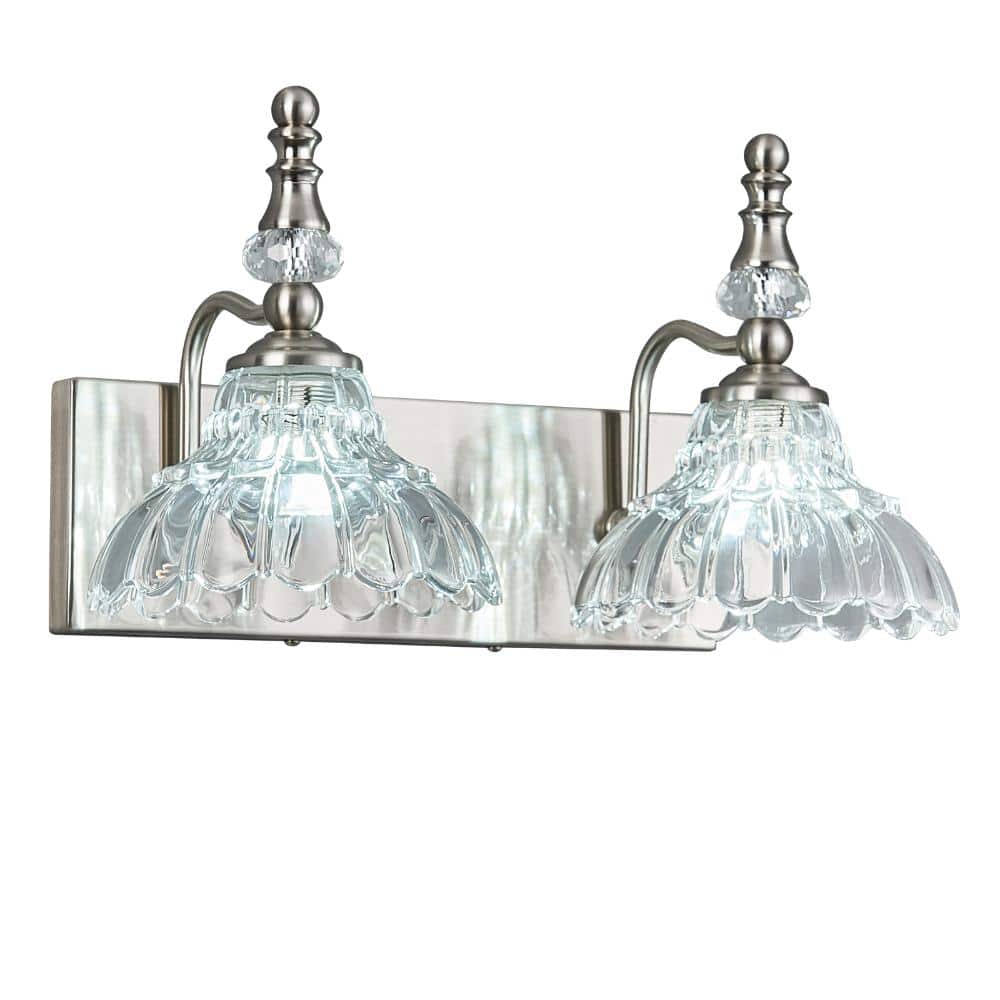 15.75in 2-Light Nickel with Flower Glass Shade Vanity Lights Suitable for Bathroom price history on PriceWatchPro