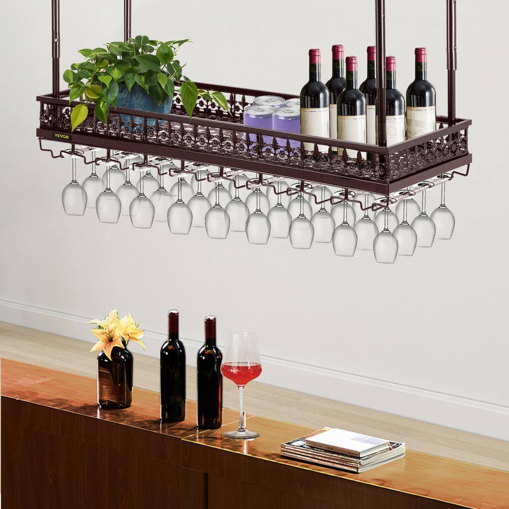 Copper Adjustable Ceiling Wine Bottle and Glass Rack