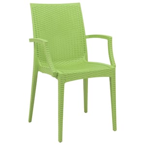 Green Mace Modern Stackable Plastic Weave Design Indoor Outdoor Dining Chair with Arms