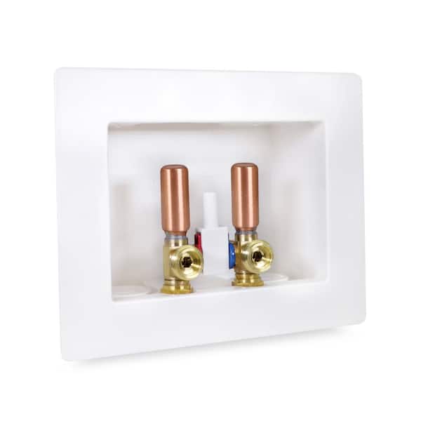 1/2 in. F1807 PEX Brass Valve Fittings in White ABS Plastic washing Machine Dual Outlet Box with Hammer Arrester