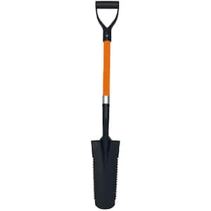 27 in. L Fiberglass Handle Short Handle Drain Shape Teeth Shovel, D-Grip with Heavy-Duty Metal Blade Shovel (1-Pack)