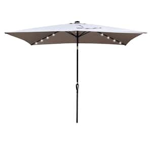 10 x 6.5 ft Steel Market Umbrella, Patio Umbrella in Medium Grey, Solar LED Light,Crank and Push Button Tilt,Garden Pool