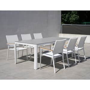 Terraza White 7-Piece Aluminum Outdoor Dining Set with Sling Set in White