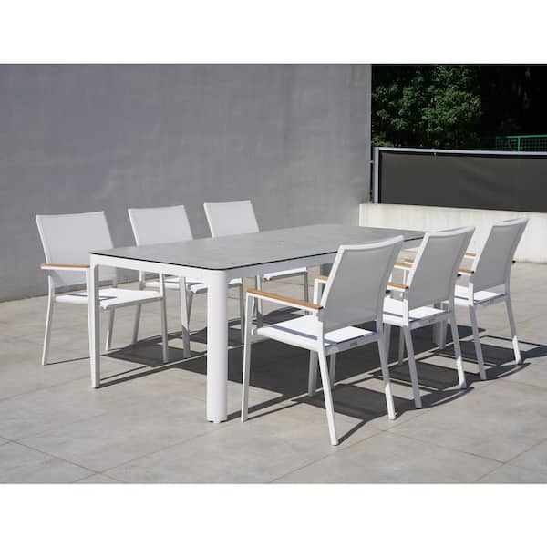 BELLINI HOME AND GARDENS Terraza White 7-Piece Aluminum Outdoor Dining Set with Sling Set in White