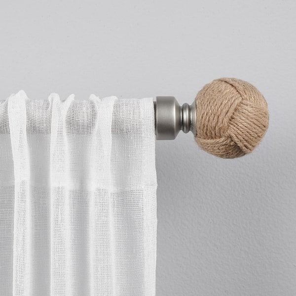 Rope Knot 36 in. - 72 in. Adjustable 1 in. Single Curtain Rod Kit in Matte Silver with Finial