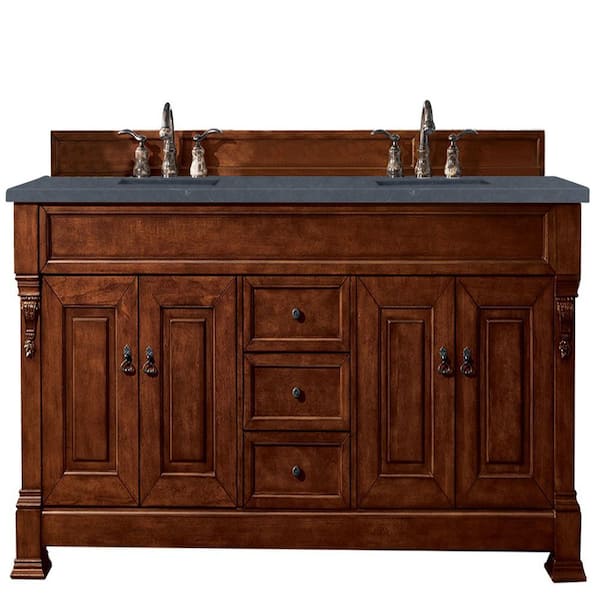 James Martin Vanities Brookfield 72 in. W x 23.5 in. D x 34.3 in. H Double Vanity in Warm Cherry with Charcoal Soapstone Top