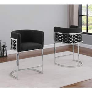 Evan 24 in. Black Low Back Metal Frame Counter Height Chairs w/Teddy Fabric Set of 2