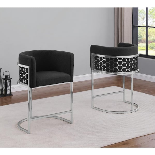 Best Quality Furniture Evan 24 in. Black Low Back Metal Frame Counter Height Chairs w/Teddy Fabric Set of 2