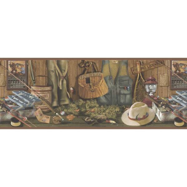 Brewster Gone Fishing Brown Memorabilia Brown Wallpaper Border