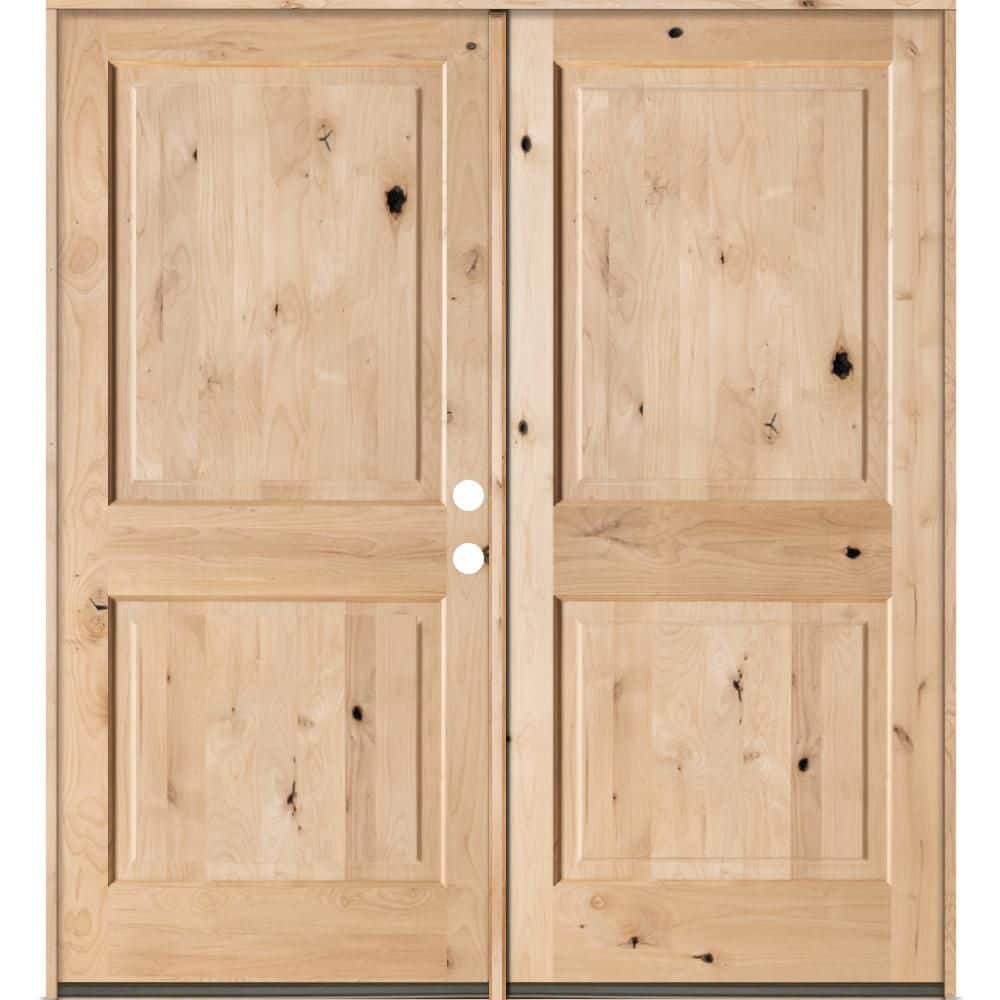 72 in. x 80 in. Rustic Knotty Alder 2-Panel Square Top Unfinished Left-Hand Inswing Wood Double Prehung Front Door price history on PriceWatchPro