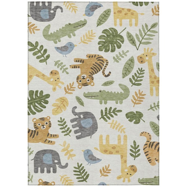 Chantille Machine Washable Indoor/Outdoor Abstract ACN2578 Ivory 8 ft. x 10 ft. Area Rug