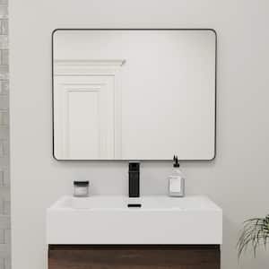 TUNE 40 in. W x 32 in. H Rectangular Black Framed Wall Mount Bathroom Vanity Mirror