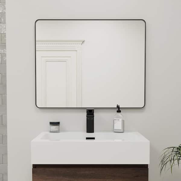 TUNE 40 in. W x 32 in. H Rectangular Black Framed Wall Mount Bathroom Vanity Mirror