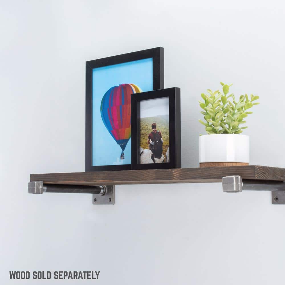 STZ Black Steel 8-inch Industrial Shelf Bracket Set