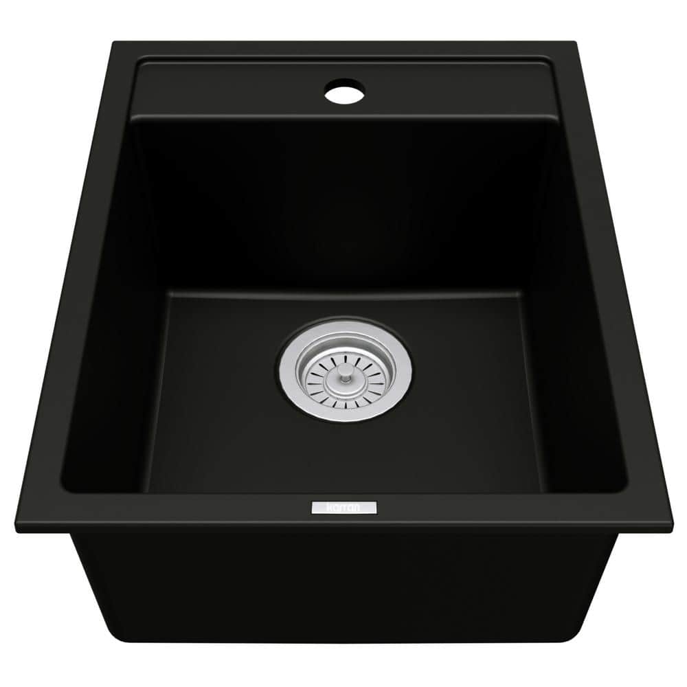 Black Quartz Composite Single Bowl Drop-In Kitchen Sink