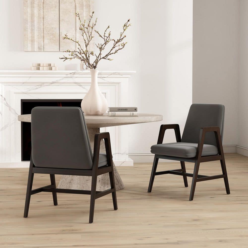 Stella Modern Graphite Velvet Upholstered Dining Arm Chair (Set of 2)