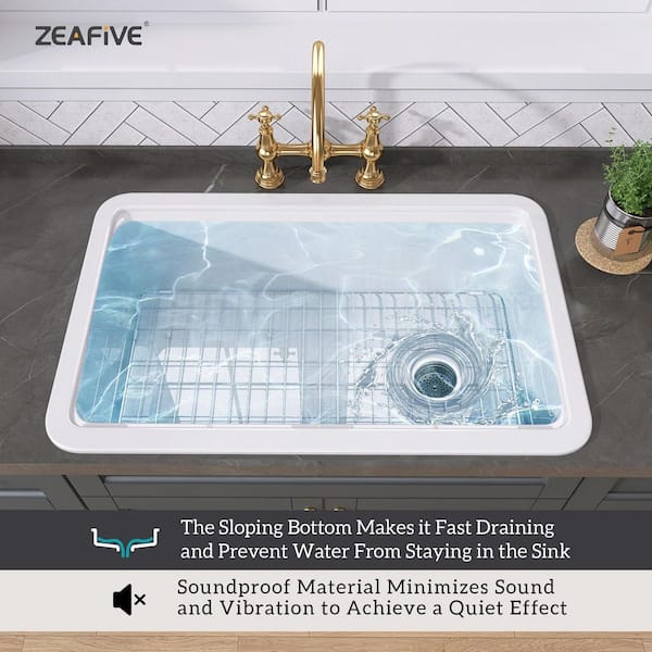 Zeafive Sino 30 in. Drop-In/Undermount Single Bowl White Fireclay