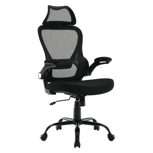 Black Fabric Seat with Black Mesh Back and Headrest Ergonomic Task Chair in Black with Adjustable Arms