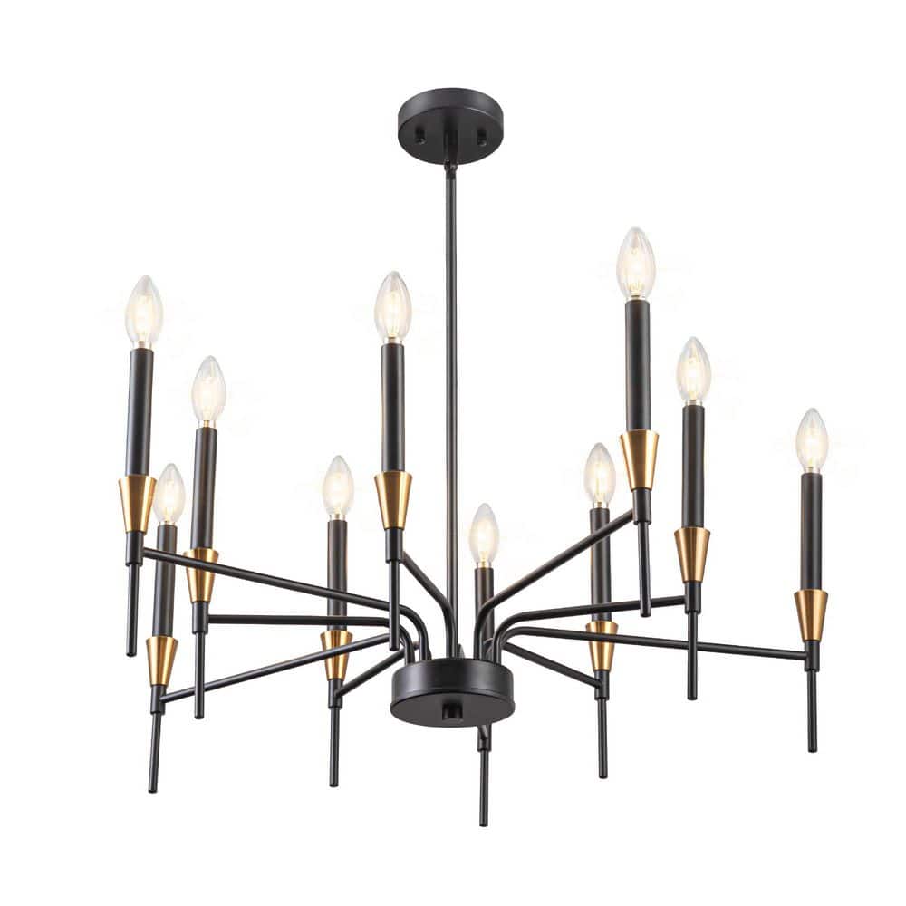 10-Light Black Candle Chandelier Living Room Light Fixture Farmhouse Chande