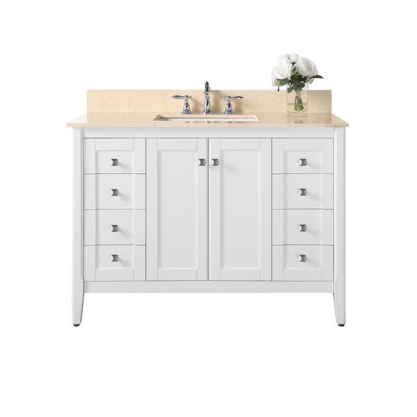 Ancerre Designs Shelton 48 in. W x 22 in. D Bath Vanity in White with Marble Vanity Top in Galala Beige with White Basin