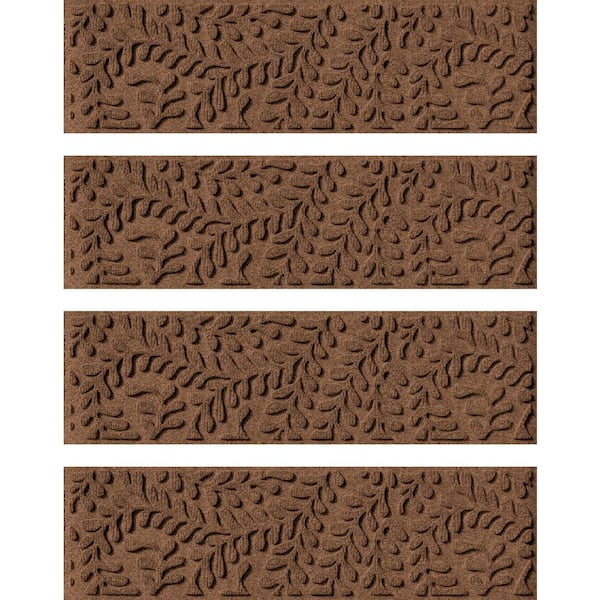 Bungalow Flooring Waterhog Boxwood 8.5 in. x 30 in. PET Polyester Indoor Outdoor Stair Tread Cover (Set of 4) Dark Brown