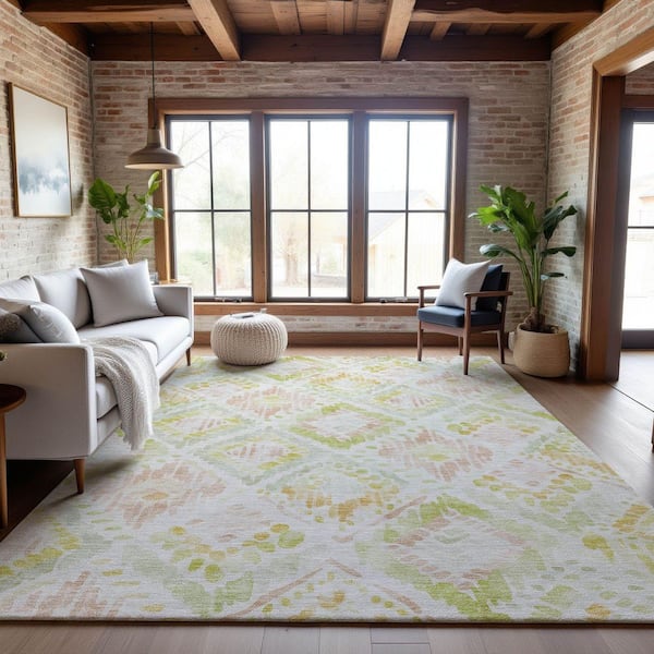 Mayfield Premium Machine Washable Abstract AMF1088 Pink 3 ft. x 5 ft. Area Rug
