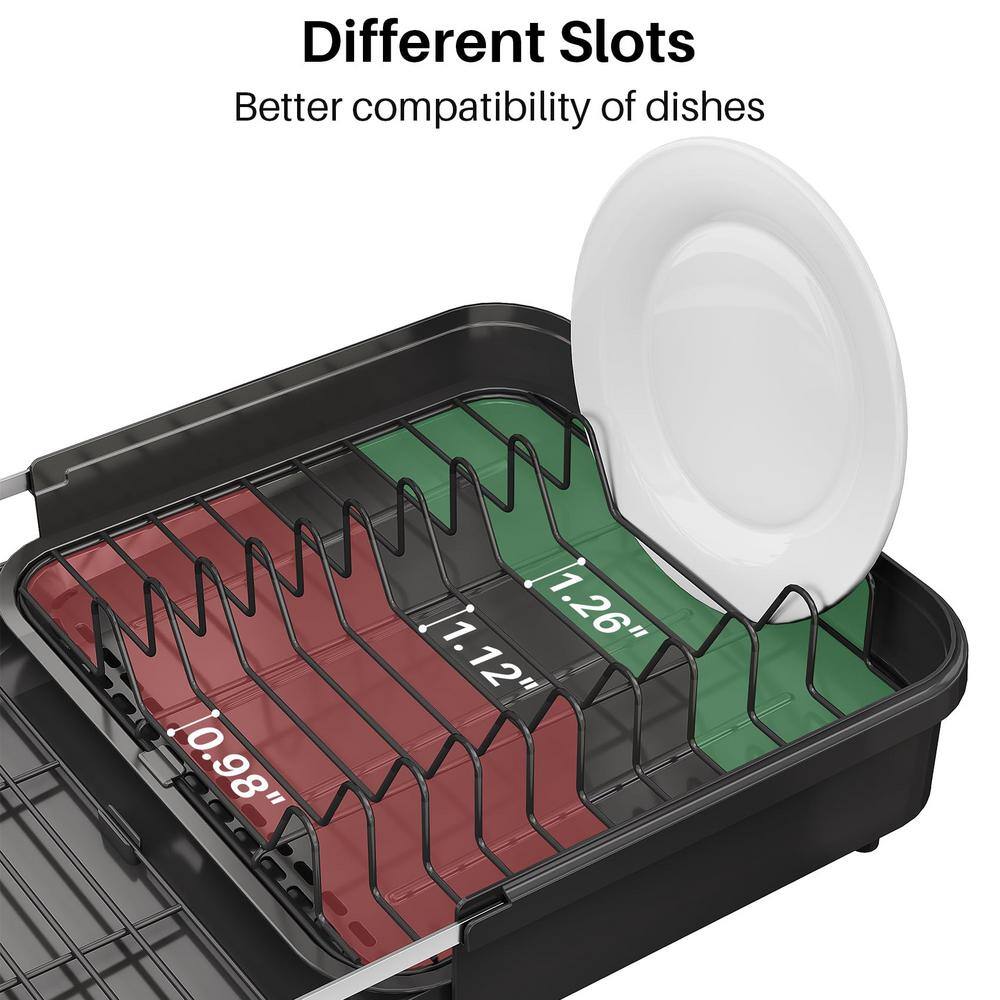 Black Stainless Steel Expandable Dish Rack with Utensil Holder