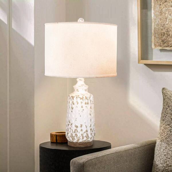 Uixe 22.5 in. Ivory white Resin Poly Table Lamp Set USB Port For