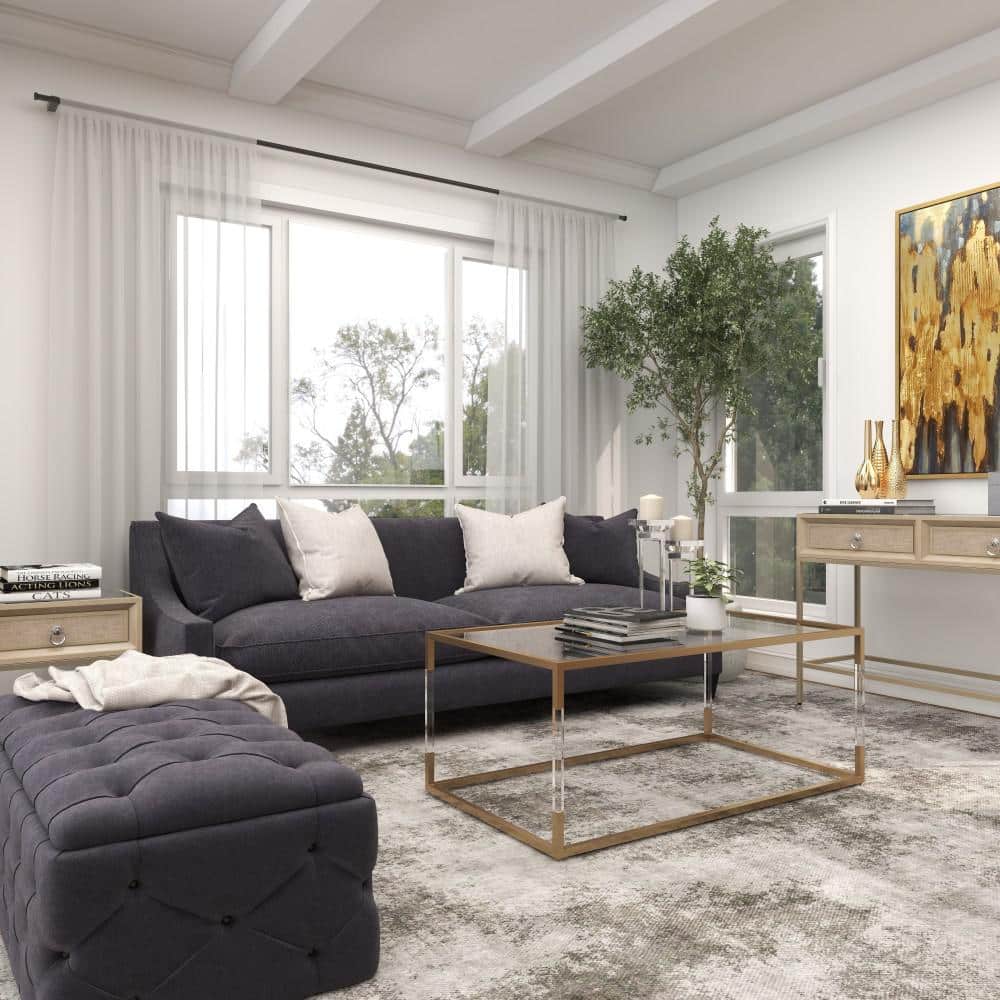 Elegant Gold and Clear Rectangular Outdoor Coffee Table with Acrylic Legs