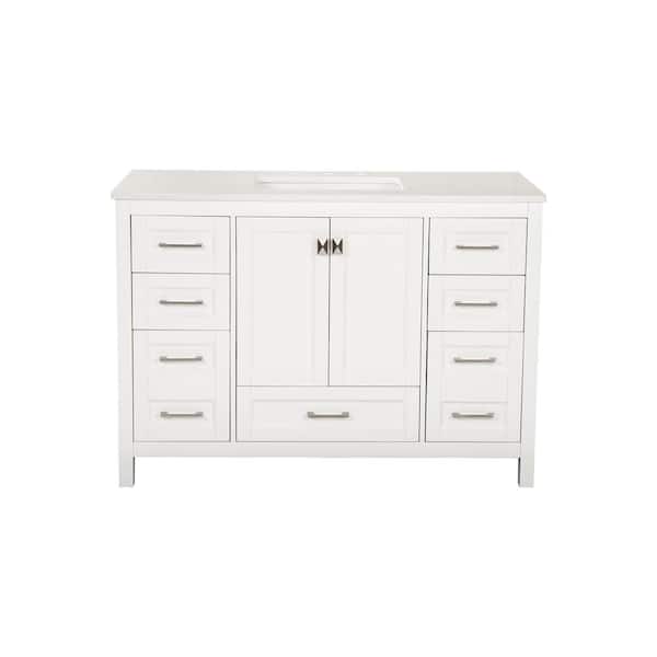 Zeafive 48 in. W x 22 in. D x 34. in. H Single Sink Freestanding Bath Vanity in White with White Granite Top Bathroom Vanity