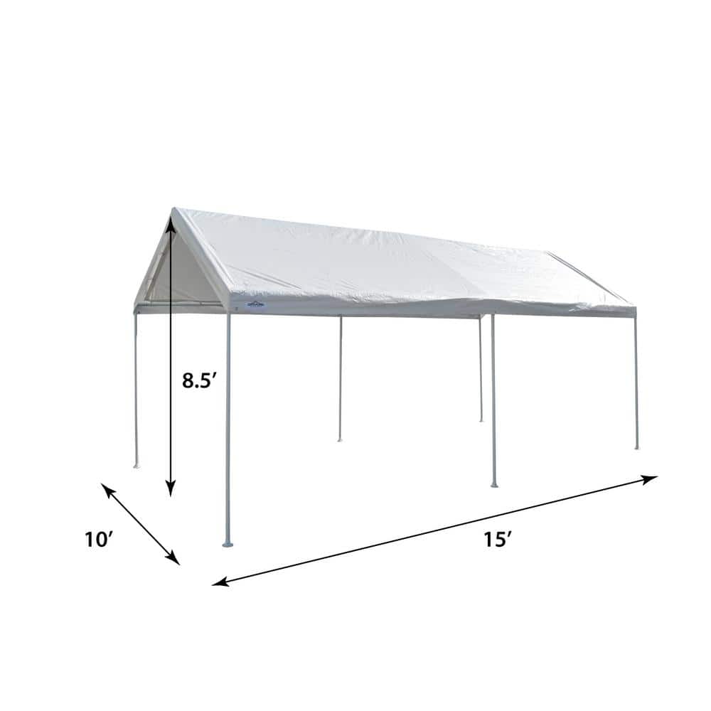 White Metal Frame 10' x 15' Carport Shelter with Fabric Roof