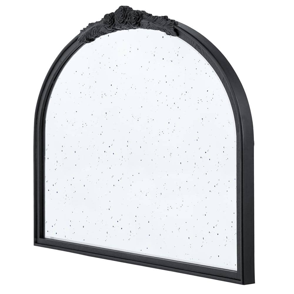 40 in. W x 30 in. H Arched Wood Framed Wall Bathroom Vanity Mirror in Black