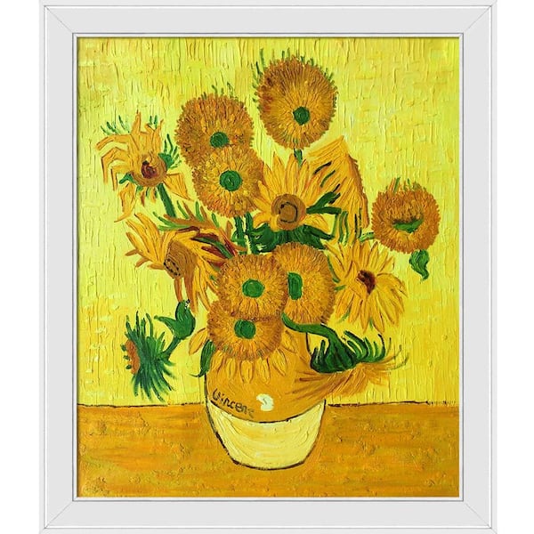 LA PASTICHE Vase with Fifteen Sunflowers by Vincent Van Gogh Galerie White Framed Nature Oil Painting Art Print 24 in. x 28 in.
