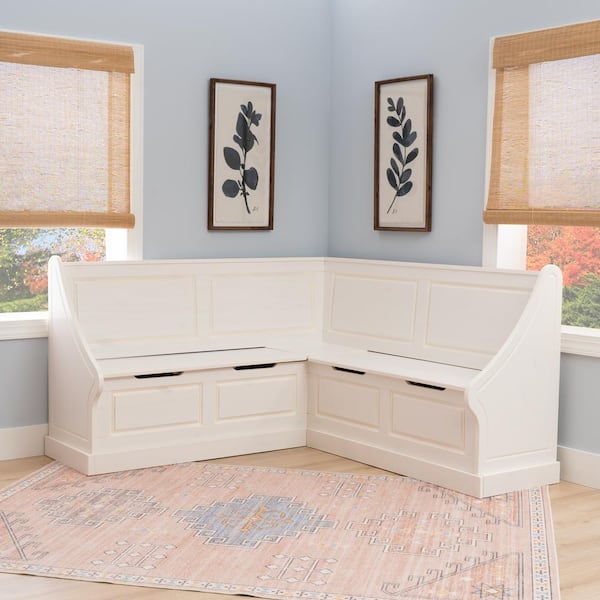 Rockhill Corner Nook 61.88 in. White Dining Bench High Back with Storage