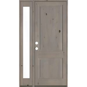 50 in. x 96 in. Rustic knotty alder Right-Hand/Inswing Clear Glass Grey Stain Wood Prehung Front Door w/Left Sidelite