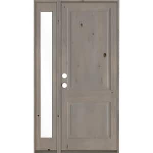 56 in. x 96 in. Rustic knotty alder Right-Hand/Inswing Clear Glass Grey Stain Wood Prehung Front Door with Left Sidelite