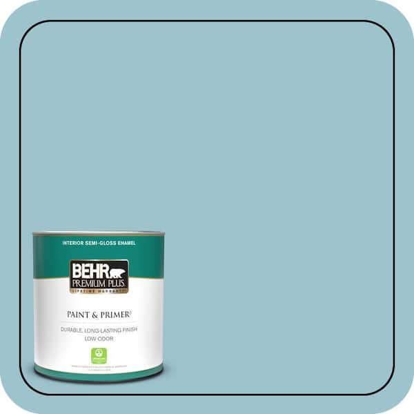 BEHR PREMIUM PLUS 1 qt. #ICC-99 Alluring Blue Semi-Gloss Enamel Low Odor Interior Paint & Primer