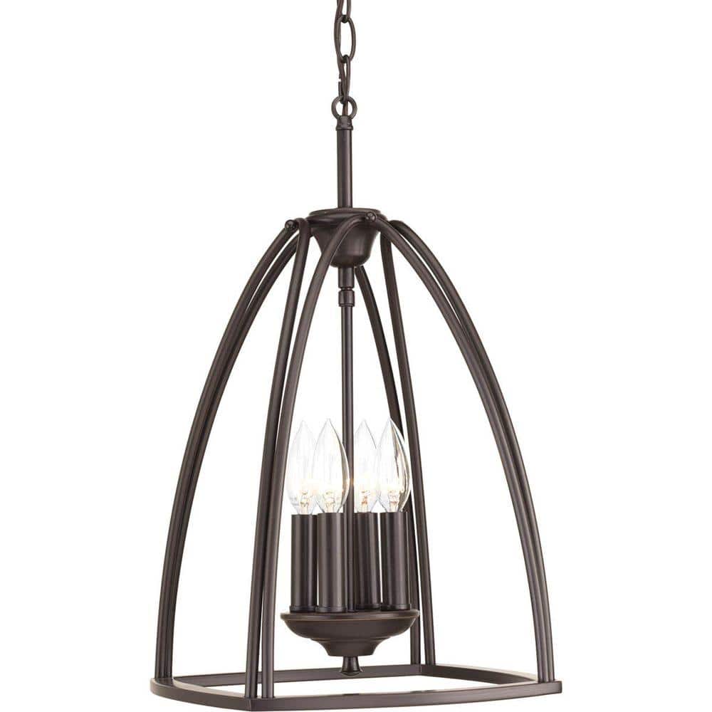 Elegant Farmhouse 4-Light Foyer Pendant in Antique Bronze