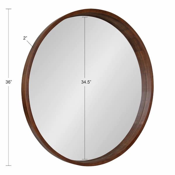 Hutton 36 in. x 36 in. Mid-Century Round Framed Decorative Mirror Modern Walnut Brown Wood
