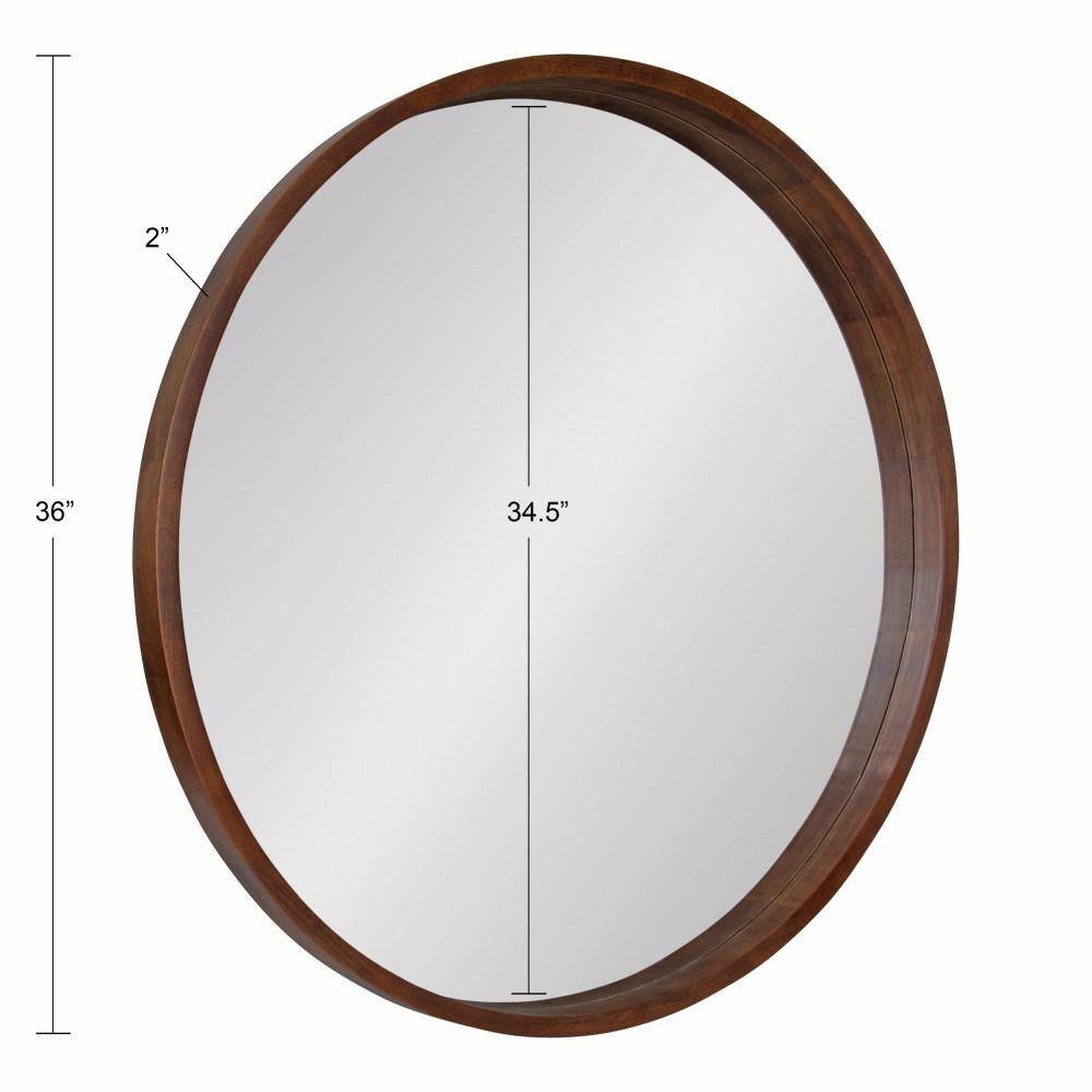 Hutton Round Walnut Brown Wood Wall Mirror, 36" Diameter