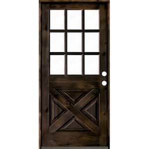 36 in. x 80 in. Knotty Alder Left-Hand/Inswing X-Panel 1/2 Lite Clear Glass Black Stain Wood Prehung Front Door