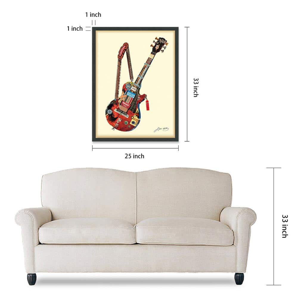 Electric Guitar Collage Art on Canvas with Black Frame