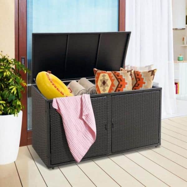 black rattan storage bench