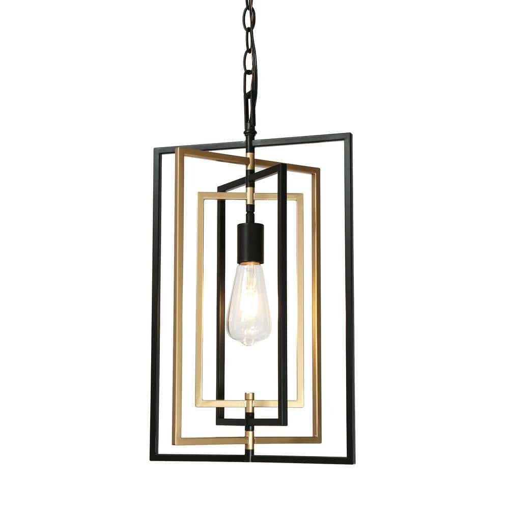 Uolfin 1-Light Black and Brass Pendant Light with Rotatable Rectangle ...