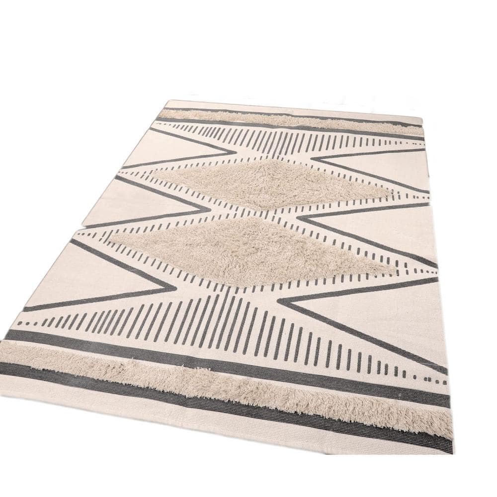 Beige 4 ft. x 6 ft. Washable Boho Farmhouse Cotton Throw s Moroccan Tribal 