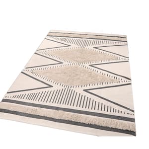 Beige 4 ft. x 6 ft. Washable Boho Farmhouse Cotton Throw s Moroccan Tribal Woven Indoor Area Rug